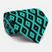 Turquoise en zwart diamantpatroon stropdas (Opgerold)