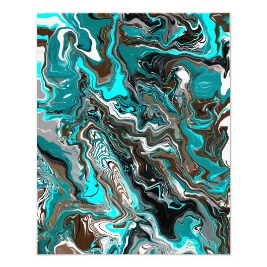 Turquoise en zwart satijn Fluid Art Foto Afdruk (Voorkant)