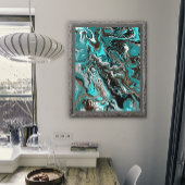 Turquoise en zwart satijn Fluid Art Foto Afdruk