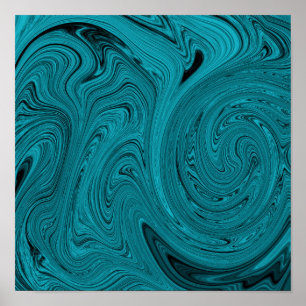 Turquoise en zwart vloeibaar marmer Abstract Poste Poster