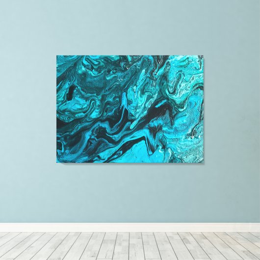 Turquoise en zwarte Abstracte schilderkunst Canvas Afdruk (Insitu (Houten vloer))