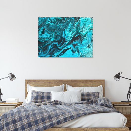 Turquoise en zwarte Abstracte schilderkunst Canvas Afdruk (Insitu (Slaapkamer))