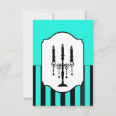 Turquoise en zwarte candelabra gestreepte RSVP-kaa RSVP Kaartje (Voorkant)