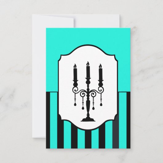 Turquoise en zwarte candelabra gestreepte RSVP-kaa RSVP Kaartje (Voorkant)