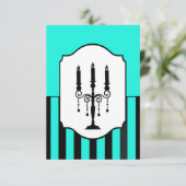 Turquoise en zwarte candelabra gestreepte RSVP-kaa RSVP Kaartje (Staand voorkant)