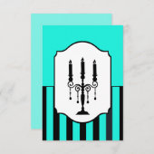 Turquoise en zwarte candelabra gestreepte RSVP-kaa RSVP Kaartje (Voorkant / Achterkant)