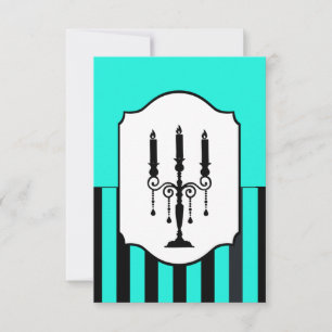 Turquoise en zwarte candelabra gestreepte RSVP-kaa RSVP Kaartje