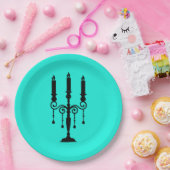 Turquoise en zwarte candelabra papieren bordje (Feest)