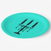 Turquoise en zwarte candelabra papieren bordje (Gekanteld)