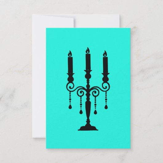 Turquoise en zwarte candelabra RSVP kaartje (Voorkant)