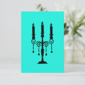 Turquoise en zwarte candelabra RSVP kaartje (Staand voorkant)