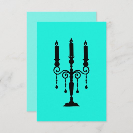 Turquoise en zwarte candelabra RSVP kaartje (Voorkant / Achterkant)