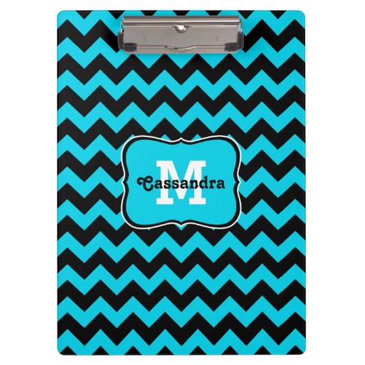 Turquoise en zwarte chevron patroon monogram klembord (Voorkant)
