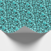 Turquoise en Zwarte Damast Cadeaupapier (Hoek)