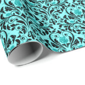 Turquoise en Zwarte Damast Cadeaupapier (Rol Hoek)
