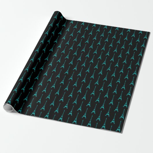 Turquoise en Zwarte Eiffeltoren Cadeaupapier (Uitgerold)