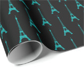 Turquoise en Zwarte Eiffeltoren Cadeaupapier (Rol Hoek)
