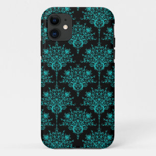 Turquoise en zwarte elegante damastpatroon iPhone 11 hoesje