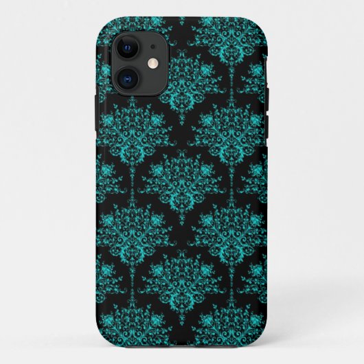 Turquoise en zwarte elegante damastpatroon Case-Mate iPhone case (Achterkant)