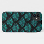 Turquoise en zwarte elegante damastpatroon Case-Mate iPhone case (Achterkant (horizontaal))