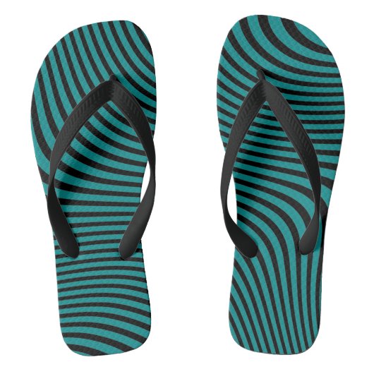 Turquoise en zwarte golvende achtergrond teenslippers (Voetbed)
