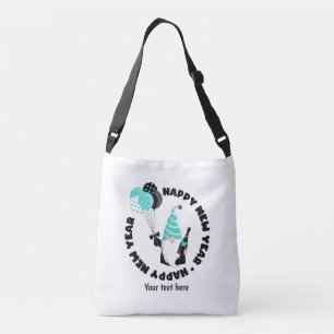 Turquoise en zwarte kabouter viert nieuwjaar crossbody tas