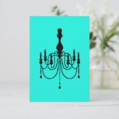 Turquoise en zwarte kroonluchter RSVP kaartje (Staand voorkant)