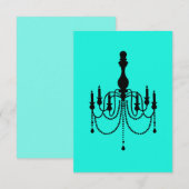 Turquoise en zwarte kroonluchter RSVP kaartje (Voorkant / Achterkant)
