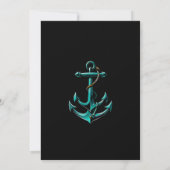 Turquoise en zwarte nautische bruiloft save the date (Achterkant)
