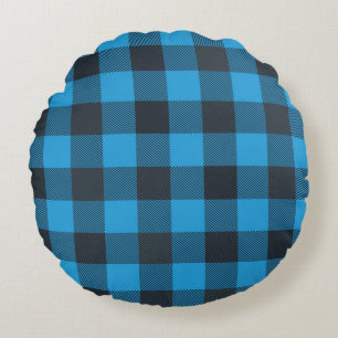 Turquoise En Zwarte Ruit Rond Kussen