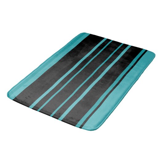 Turquoise en zwarte strepen badmat (Gekanteld)