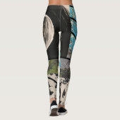 Turquoise en zwarte strepen leggings (Achterkant)