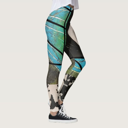 Turquoise en zwarte strepen leggings (Rechts)