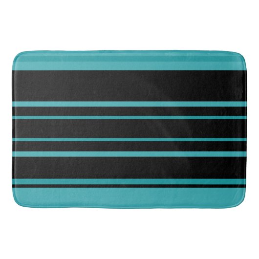 Turquoise en zwarte Stripes Badmat (Voorkant)