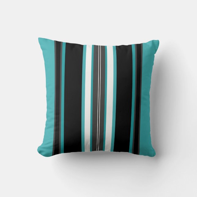 Turquoise en zwarte Stripes Kussen (Voorkant)