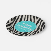 Turquoise en Zwarte Zebra Stripe Verjaardagsfeest Papieren Bordje (Gekanteld)