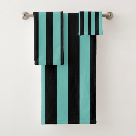 Turquoise en Zwarte Zeemeermin Verticale Gestreept Bad Handdoek (Insitu)