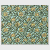 Turquoise Exotische Gele Bananen En Bladeren Cadeaupapier (Vlak)