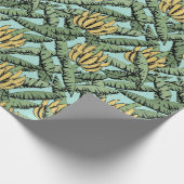 Turquoise Exotische Gele Bananen En Bladeren Cadeaupapier (Hoek)