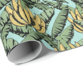 Turquoise Exotische Gele Bananen En Bladeren Cadeaupapier (Rol Hoek)