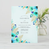 Turquoise Exuberant Botanical Wedding Kaart (Staand voorkant)