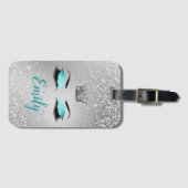 Turquoise Fabulous Glitter Eyes Bagagelabel (Voorkant (horizontaal))