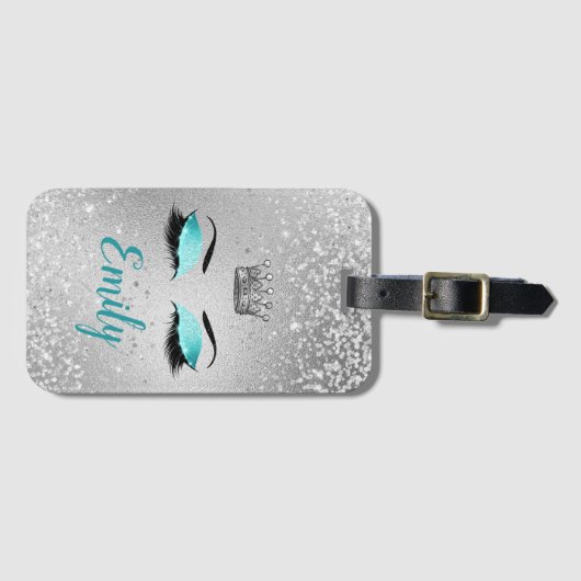 Turquoise Fabulous Glitter Eyes Bagagelabel (Voorkant (horizontaal))