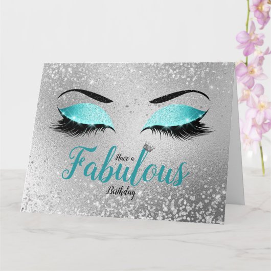Turquoise Fabulous Glitter Eyes Large Birthday Kaart (Orchidee)