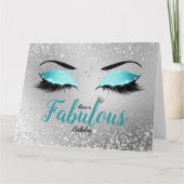 Turquoise Fabulous Glitter Eyes Large Birthday Kaart (Voorkant)