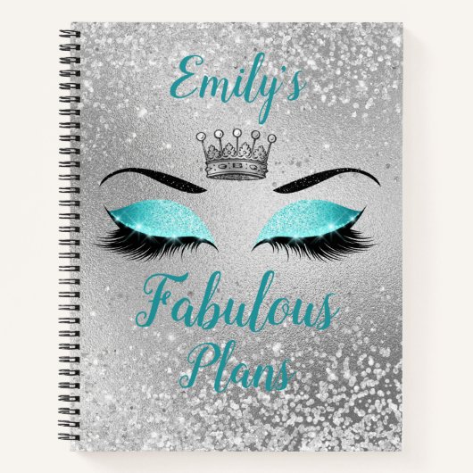 Turquoise Fabulous Glitter Eyes Notitieboek (Voorkant)