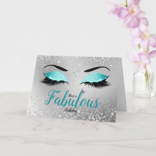 Turquoise Fabulous Glitter Eyes Standard Birthday Kaart (Orchidee)