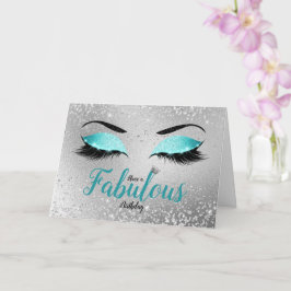 Turquoise Fabulous Glitter Eyes Standard Birthday Kaart
