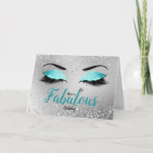Turquoise Fabulous Glitter Eyes Standard Birthday Kaart (Voorkant)