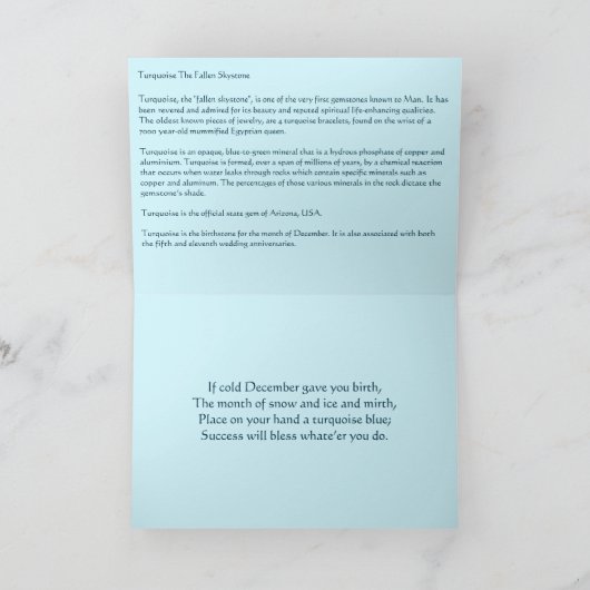Turquoise Fallen Sky Stone December Verjaardag Kaart (Binnen)